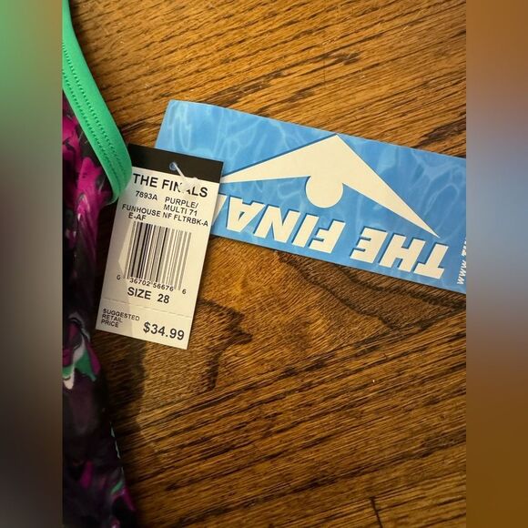 NWT New THE FINALS Athletic Racing Swimsuit Funhouse Black Purple Green White 28 - Picture 3 of 4